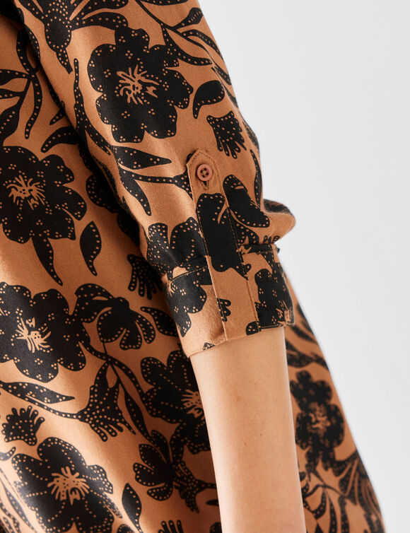 Chemise liquette imprimé floral bicolore (caramel / noir) Chemise liquette imprimé floral bicolore (caramel / noir)